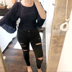 Sienna Sky navy blue bell sleeve small blouse